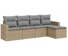 Sofa Sofos komplektas su pagalvėlėmis, 5 dalių, smėlio, poliratanas