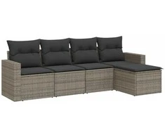 Sofa Sofos komplektas su pagalvėlėmis, 5 dalių, pilkas, poliratanas