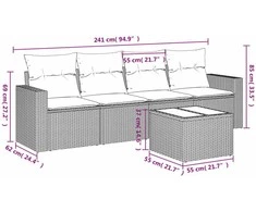 Sofa Sofos komplektas su pagalvėlėmis, 5 dalių, smėlio, poliratanas