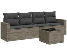 Sofa Sofos komplektas su pagalvėlėmis, 5 dalių, pilkas, poliratanas