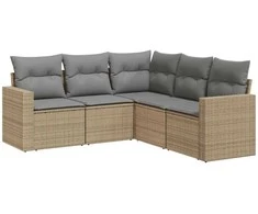 Sofa Sofos komplektas su pagalvėlėmis, 5 dalių, smėlio, poliratanas