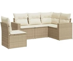 Sofa Sofos komplektas su pagalvėlėmis, 5 dalių, smėlio, poliratanas