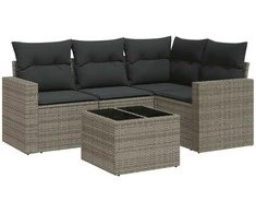 Sofa Sofos komplektas su pagalvėlėmis, 5 dalių, pilkas, poliratanas