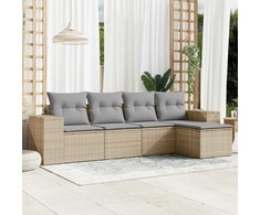 Sofos komplektas su pagalvėlėmis, 5 dalių, smėlio, poliratanas