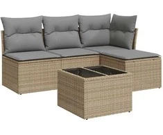 Sofa Sofos komplektas su pagalvėlėmis, 5 dalių, smėlio, poliratanas