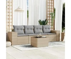 Sofa Sofos komplektas su pagalvėlėmis, 5 dalių, smėlio, poliratanas