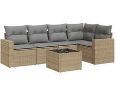 Sofa Sofos komplektas su pagalvėlėmis, 6 dalių, smėlio, poliratanas