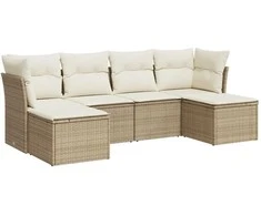 Sofa Sofos komplektas su pagalvėlėmis, 6 dalių, smėlio, poliratanas