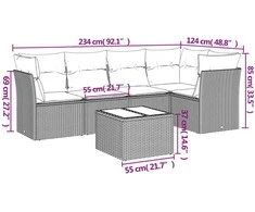 Sofa Sofos komplektas su pagalvėlėmis, 6 dalių, smėlio, poliratanas