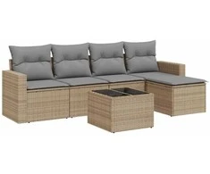 Sofa Sofos komplektas su pagalvėlėmis, 6 dalių, smėlio, poliratanas