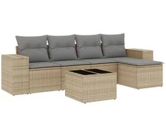 Sofa Sofos komplektas su pagalvėlėmis, 6 dalių, smėlio, poliratanas