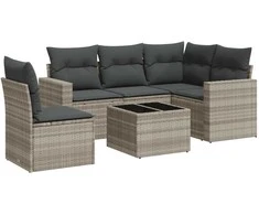 Sofa Sofos komplektas su pagalvėlėmis, 6 dalių, pilkas, poliratanas
