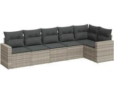 Sofa Sofos komplektas su pagalvėlėmis, 6 dalių, pilkas, poliratanas