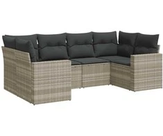 Sofa Sofos komplektas su pagalvėlėmis, 6 dalių, pilkas, poliratanas