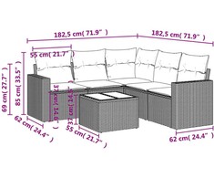 Sofa Sofos komplektas su pagalvėlėmis, 6 dalių, smėlio, poliratanas