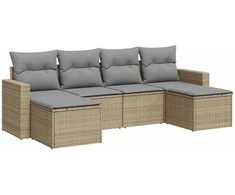 Sofa Sofos komplektas su pagalvėlėmis, 6 dalių, smėlio, poliratanas