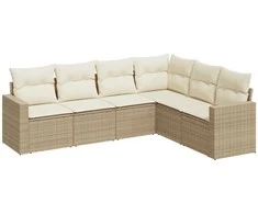 Sofa Sofos komplektas su pagalvėlėmis, 6 dalių, smėlio, poliratanas