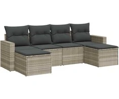 Sofa Sofos komplektas su pagalvėlėmis, 6 dalių, pilkas, poliratanas