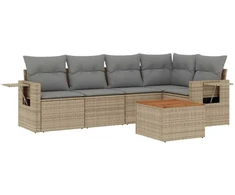 Sofa Sofos komplektas su pagalvėlėmis, 6 dalių, smėlio, poliratanas