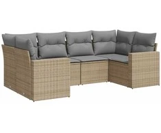 Sofa Sofos komplektas su pagalvėlėmis, 6 dalių, smėlio, poliratanas