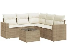 Sofa Sofos komplektas su pagalvėlėmis, 6 dalių, smėlio, poliratanas