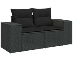 Sofa Sofos komplektas su pagalvėlėmis, 6 dalių, juodas, poliratanas