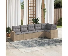 Sofa Sofos komplektas su pagalvėlėmis, 6 dalių, smėlio, poliratanas