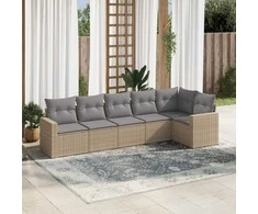 Sofa Sofos komplektas su pagalvėlėmis, 6 dalių, smėlio, poliratanas