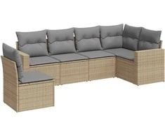 Sofa Sofos komplektas su pagalvėlėmis, 6 dalių, smėlio, poliratanas