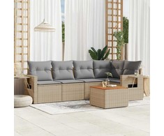 Sofa Sofos komplektas su pagalvėlėmis, 6 dalių, smėlio, poliratanas