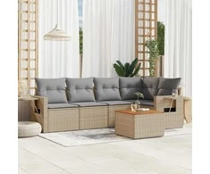 Sofa Sofos komplektas su pagalvėlėmis, 6 dalių, smėlio, poliratanas