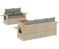 Sofa Sofos komplektas su pagalvėlėmis, 6 dalių, smėlio, poliratanas