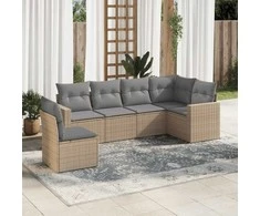 Sofa Sofos komplektas su pagalvėlėmis, 6 dalių, smėlio, poliratanas