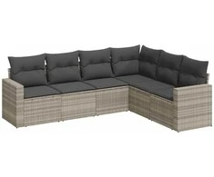 Sofa Sofos komplektas su pagalvėlėmis, 6 dalių, pilkas, poliratanas
