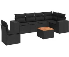 Sofa Sofos komplektas su pagalvėlėmis, 7 dalių, juodas, poliratanas