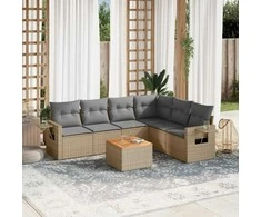 Sofa Sofos komplektas su pagalvėlėmis, 7 dalių, smėlio, poliratanas