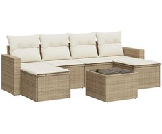 Sofa Sofos komplektas su pagalvėlėmis, 7 dalių, smėlio, poliratanas