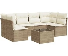Sofa Sofos komplektas su pagalvėlėmis, 7 dalių, smėlio, poliratanas