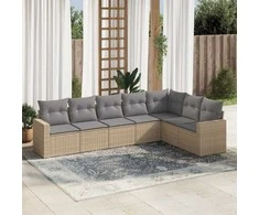 Sofa Sofos komplektas su pagalvėlėmis, 7 dalių, smėlio, poliratanas