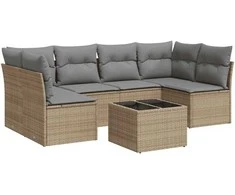 Sofa Sofos komplektas su pagalvėlėmis, 7 dalių, smėlio, poliratanas