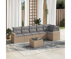 Sofa Sofos komplektas su pagalvėlėmis, 7 dalių, smėlio, poliratanas