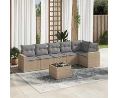 Sofa Sofos komplektas su pagalvėlėmis, 7 dalių, smėlio, poliratanas