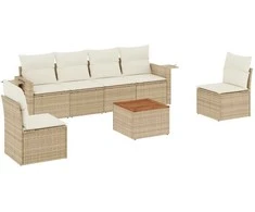 Sofa Sofos komplektas su pagalvėlėmis, 7 dalių, smėlio, poliratanas