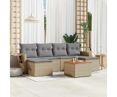 Sofa Sofos komplektas su pagalvėlėmis, 7 dalių, smėlio, poliratanas