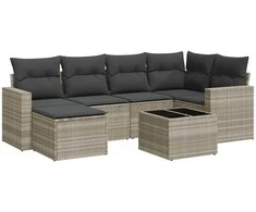 Sofa Sofos komplektas su pagalvėlėmis, 7 dalių, pilkas, poliratanas