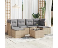Sofa Sofos komplektas su pagalvėlėmis, 7 dalių, smėlio, poliratanas