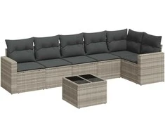Sofa Sofos komplektas su pagalvėlėmis, 7 dalių, pilkas, poliratanas