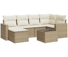 Sofa Sofos komplektas su pagalvėlėmis, 7 dalių, smėlio, poliratanas