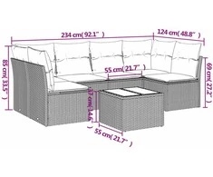 Sofa Sofos komplektas su pagalvėlėmis, 7 dalių, smėlio, poliratanas