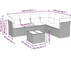 Lauko baldų komplektas Sofos komplektas su pagalvėlėmis, 7 dalių, juodas, poliratanas